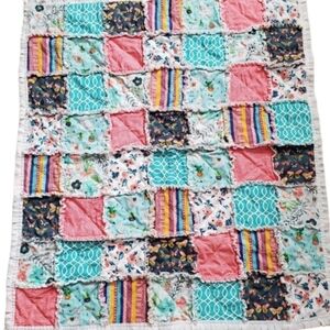 New Homemade Baby Girl Rag Quilt Colorful